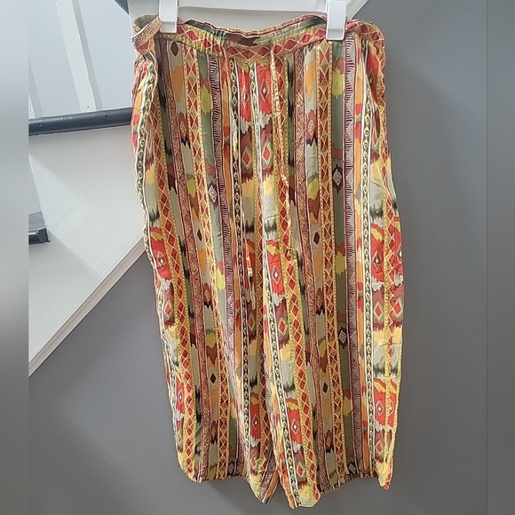 Shanghai Silk Palazzo Women Size M Aztec Print Vintage Drawstring 100% Silk - Picture 1 of 4